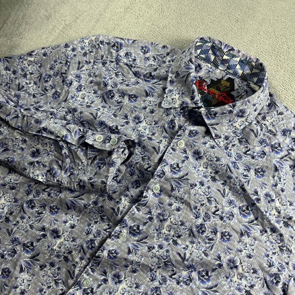 Robert Graham Mens Classic Fit Floral Print Button Down Shirt Blue Purple Sz M